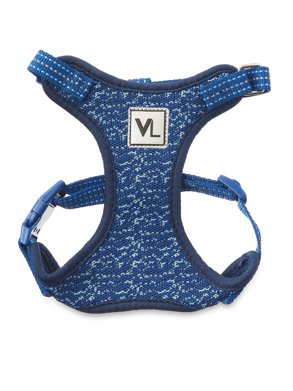 Vibrant Life Flex Knit Medium Dog Harness Soft Adjustable Navy Bright Blue EUC